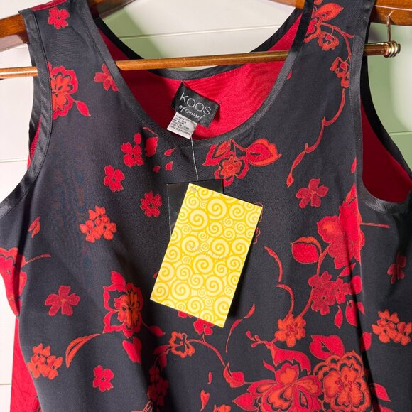 NWT Koos of Course! 2 pc Set Jacket Tank Top Large Red Black Floral 100% SILK - Picture 10 of 14